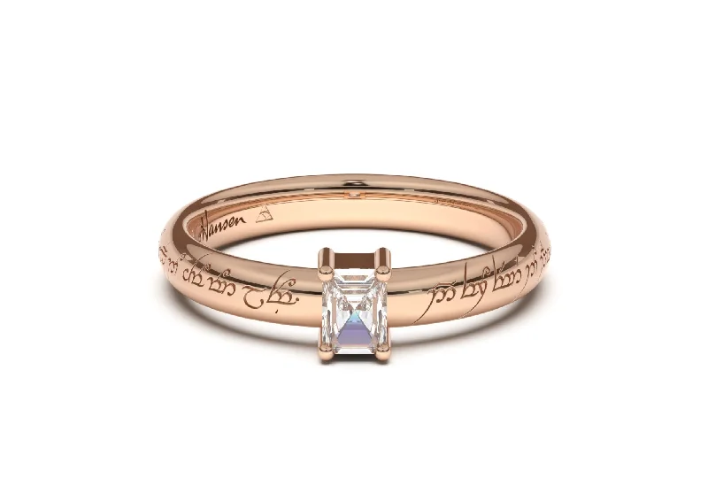 Flash Sale On Elegant Jewelry – Don't Miss Out Emerald Cut Classic Slim Elvish Engagement Ring, Red Gold Flash Sale On Elegant Jewelry – Don't Miss Out Emerald Cut Classic Slim Elvish Engagement Ring, Red Gold