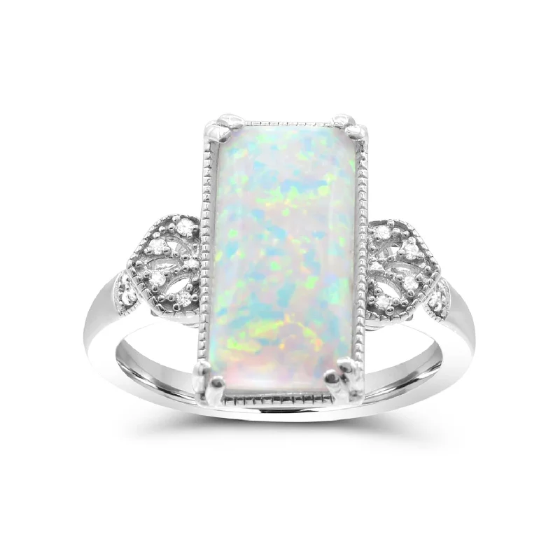 Fine Jewelry, Limited-Time Offers Available Red Hot Deal 14X7MM Baguette Opal and Diamond Fashion Ring in Sterling Silver Fine Jewelry, Limited-Time Offers Available Red Hot Deal 14X7MM Baguette Opal and Diamond Fashion Ring in Sterling Silver