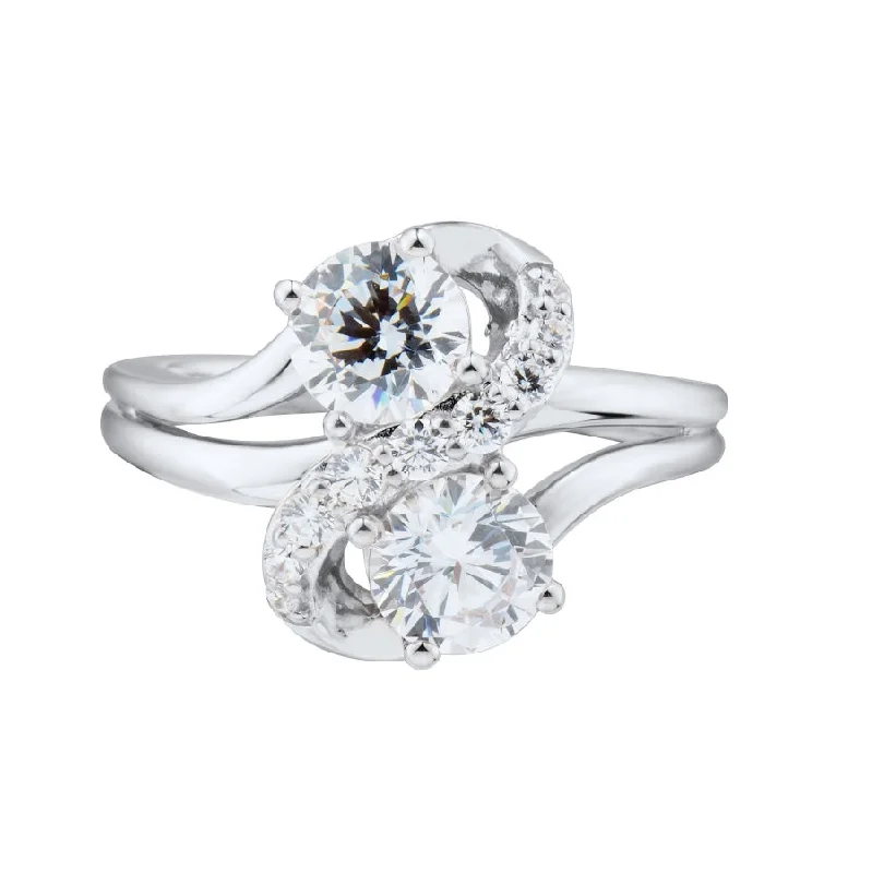 Limited-Stock Jewelry Sale – Once It's Gone, It's Gone Round White Sapphire Two Stone Ring in Sterling Silver Limited-Stock Jewelry Sale – Once It's Gone, It's Gone Round White Sapphire Two Stone Ring in Sterling Silver