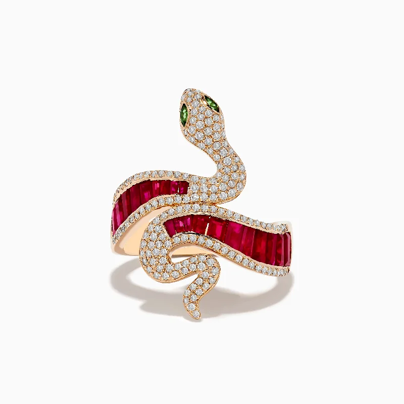 Limited Stock On Premium Jewelry At Low Prices Safari 14K Rose Gold Ruby Diamond and Tsavorite Snake Ring Limited Stock On Premium Jewelry At Low Prices Safari 14K Rose Gold Ruby Diamond and Tsavorite Snake Ring