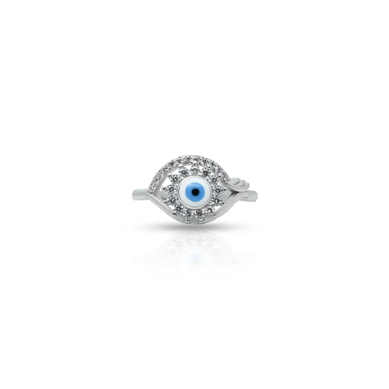 Last Chance To Shop High-End Jewelry At Markdown Prices Silver Center Blue Evil Eye with Eye Design Ring for Girls