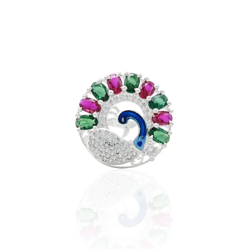 Limited-Time Offer On Premium Jewelry Collections Silver "Divine Love of Krishna " Colorful Peacock Ring
