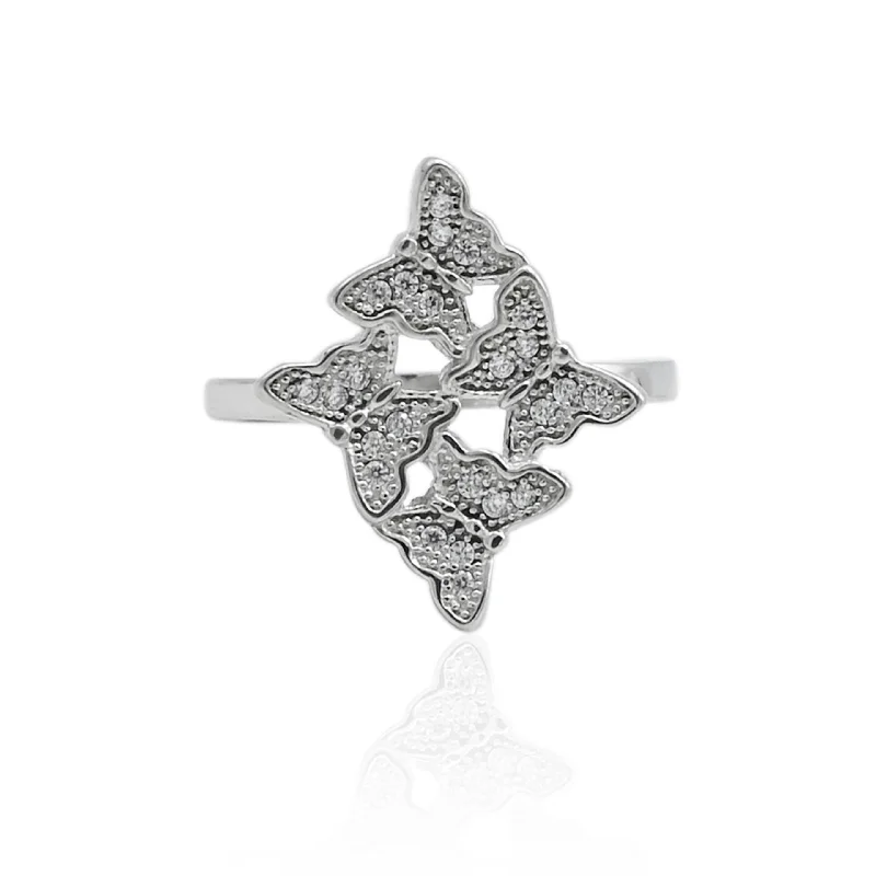 Shop Modern Jewelry Collections With Exclusive Discounts Silver Shiny Four Butterfly Ring