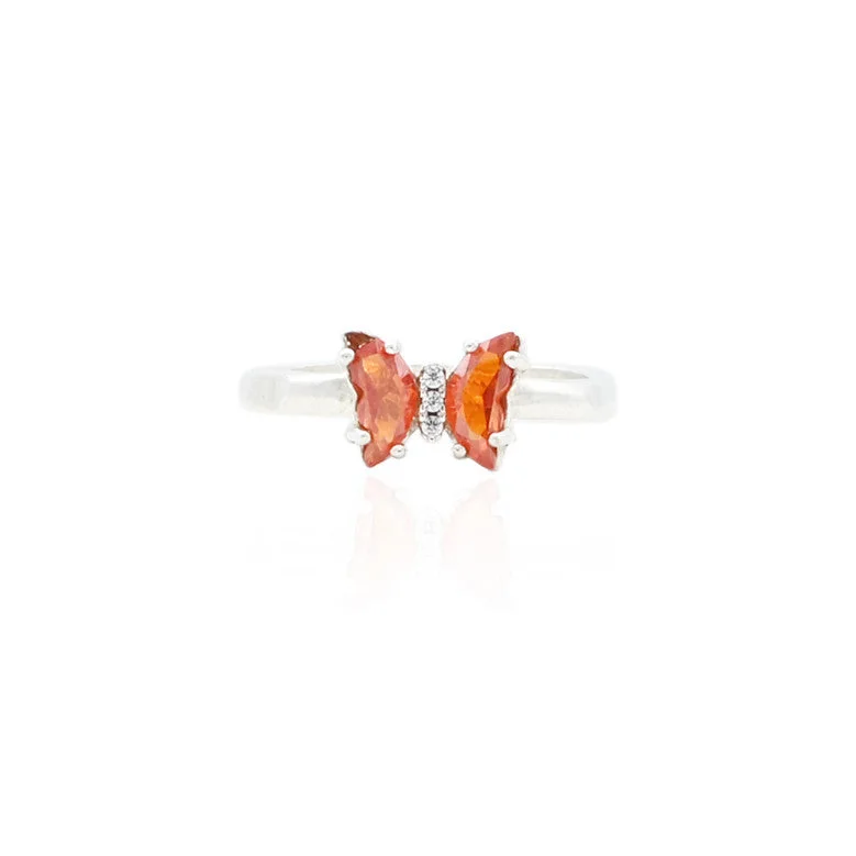 Trendy Minimalist Jewelry For Everyday Wear Silver Swing Orange Butterfly Ring