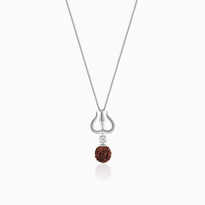 Get The Best Deals On Timeless Jewelry Pieces Silver Trishul And Rudraksha Pendant With Box Chain for Him