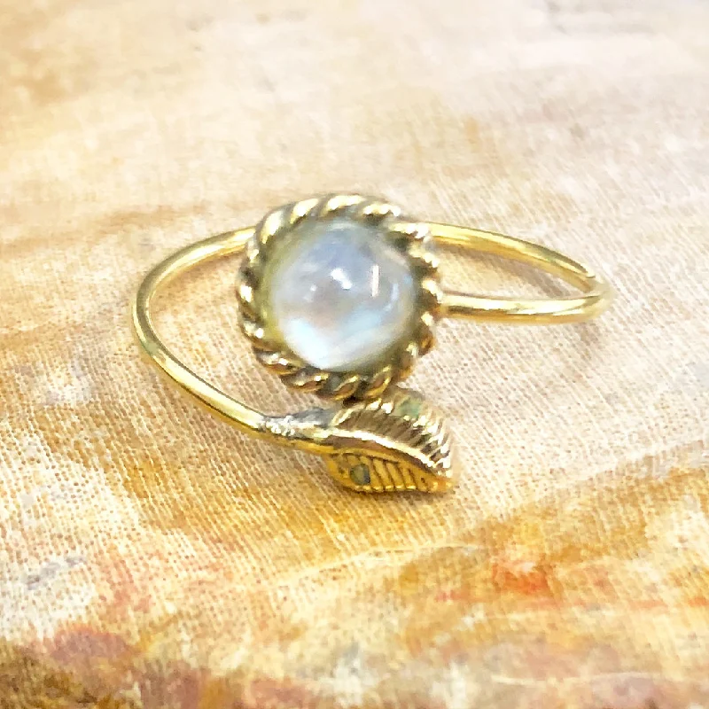 Limited Stock On Premium Jewelry At Low Prices <span>RBR-041<span>: </span></span>Moonstone Leaf Ring - Brass