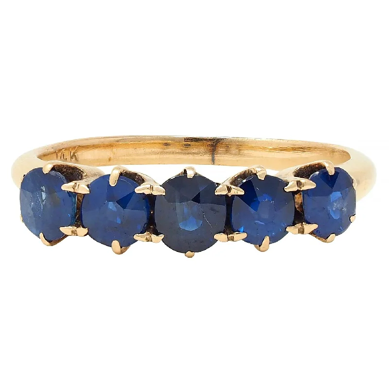 Flash Sale On Elegant Jewelry – Don't Miss Out Vintage 1.88 CTW Sapphire 14 Karat Yellow Gold Five Stone Band Ring