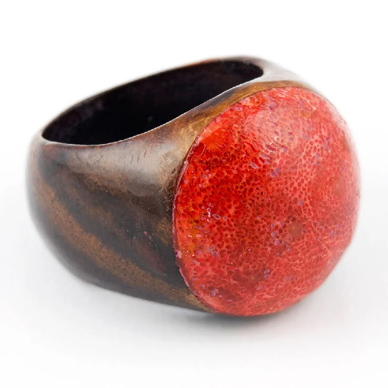Final Call For Exquisite Jewelry At Reduced Rates Wooden Ring - Red Coral