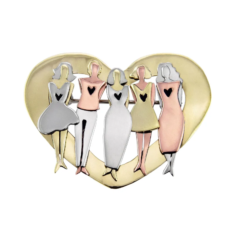 Premium Diamond Jewelry For Unforgettable Moments Sisters Forever Love Heart Mixed Metal Pin