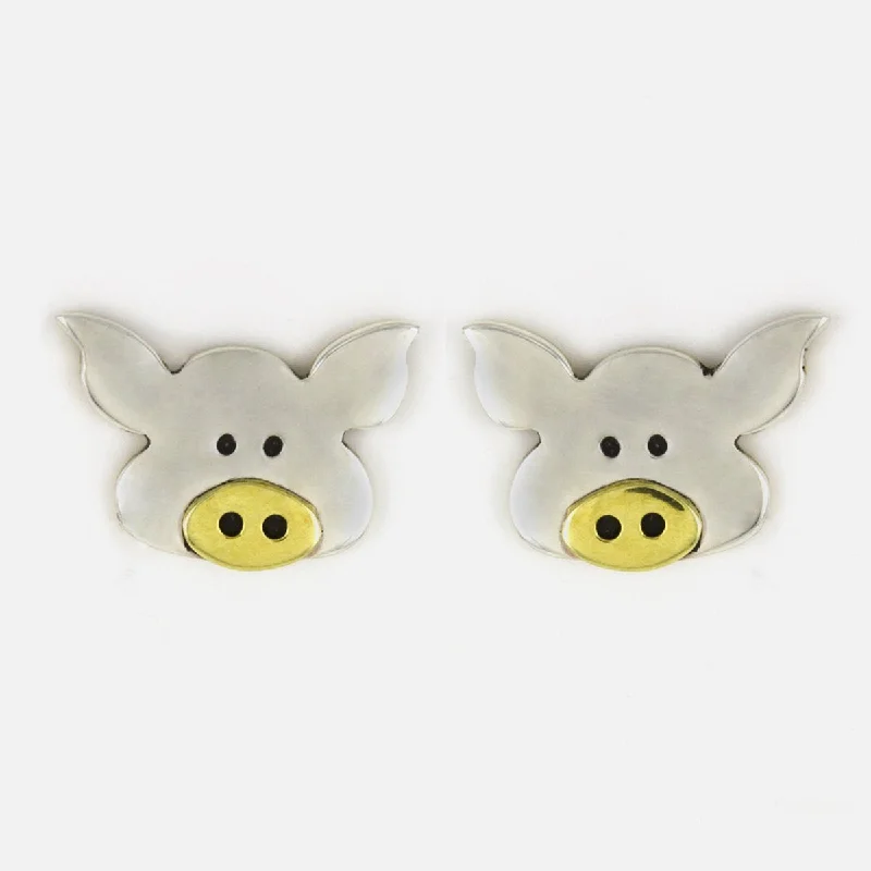 Luxury Handcrafted Jewelry For Elegant Looks Piggy Portrait Mixed Metal Earrings