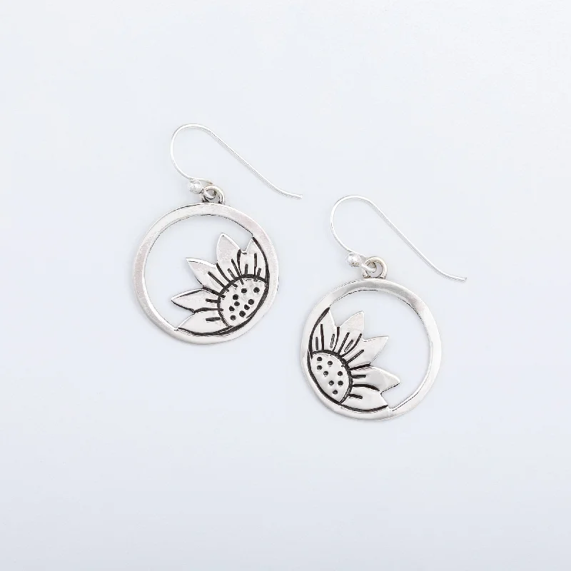 Modern Statement Jewelry For Bold Styling Cutout Sunflower Sterling Silver Earrings