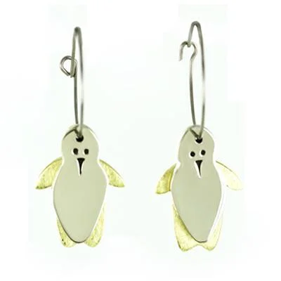 Romantic Heart-Shaped Jewelry For Special Gifts Dancing Penguins Mixed Metal Earrings