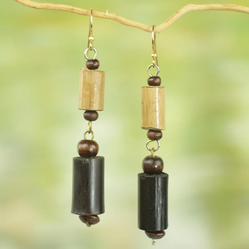 Exclusive Jewelry Bundles At Discounted Prices African Homestead Bamboo and Sese Wood Dangle Earrings Brass Hooks from Ghana