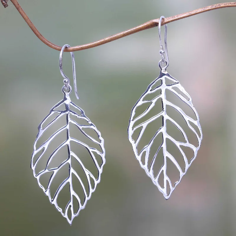 Dainty Floral Jewelry For Feminine Elegance Bali Bay Leaf Handcrafted Balinese Leaf Theme Silver Earrings