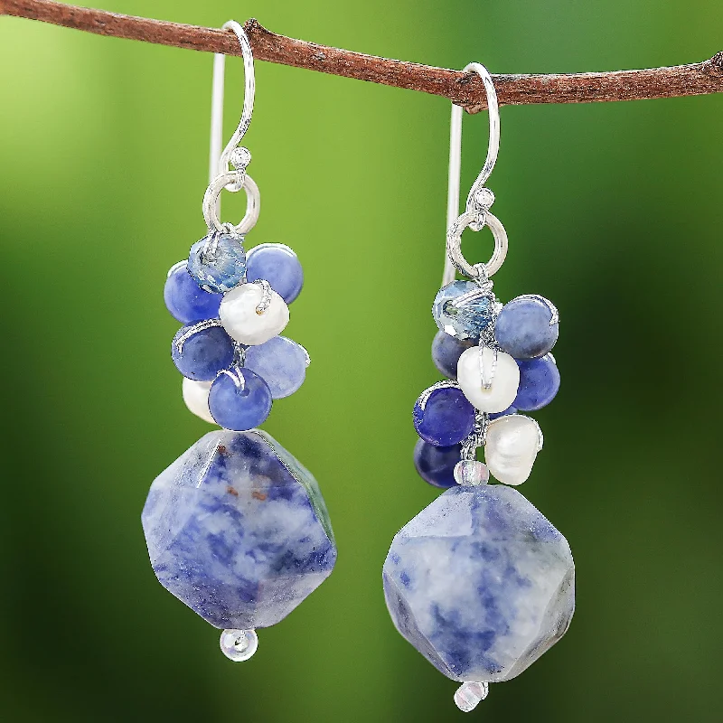 Exclusive Jewelry Sale – Limited-Time Discounts Beautiful Glam Lapis Lazuli and Cultured Pearl Beaded Cluster Earrings