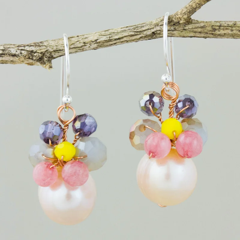 Handmade Pearl Jewelry For Timeless Elegance Butterfly Party in Pink Pink Cultured Pearl Dangle Earrings with Butterfly Motif