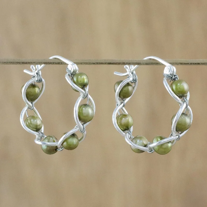 Versatile Layering Jewelry For Effortless Chic Cloud Twist in Green Green Cultured Pearl and 925 Silver Earrings from Thailand
