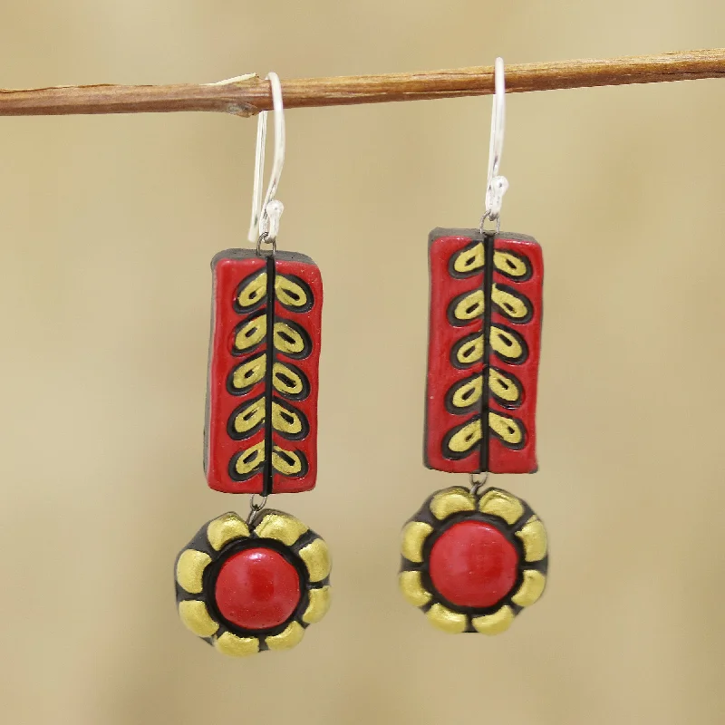 Shine In Style – Shop Jewelry Discounts Today Creative Flowers Red and Golden Floral Ceramic Dangle Earrings from India