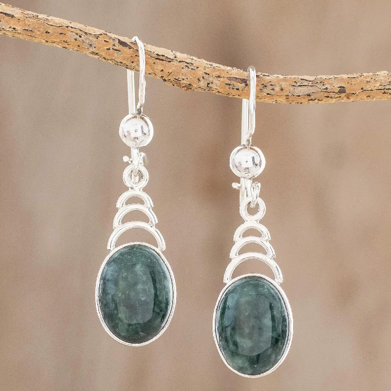 Affordable Luxury Jewelry For Every Occasion Dark Green Antique Arcs Arc Motif Jade Dangle Earrings from Guatemala