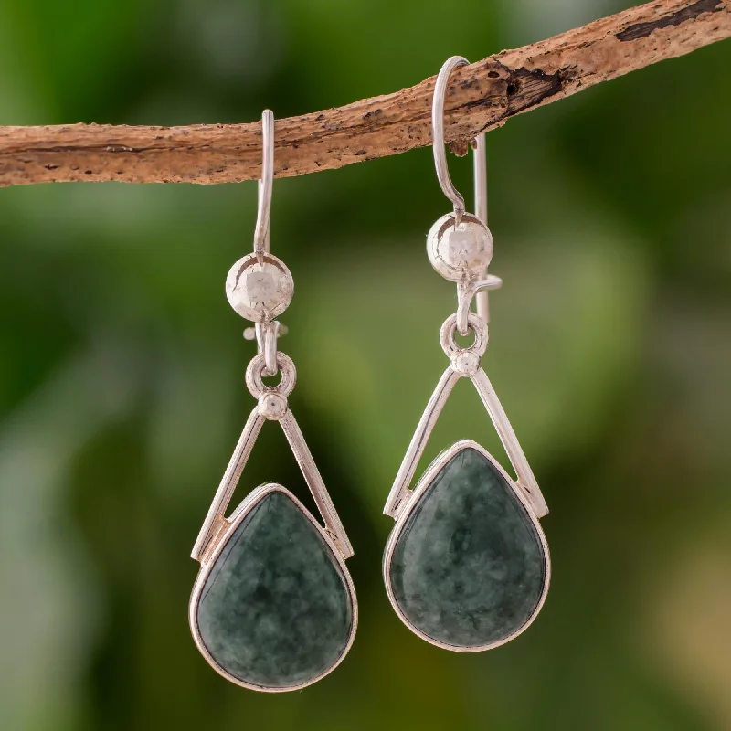 Celebrate Every Occasion With Sparkling Savings Drops of Peace Green Jade and Sterling Silver Teardrop Earrings from Mexico