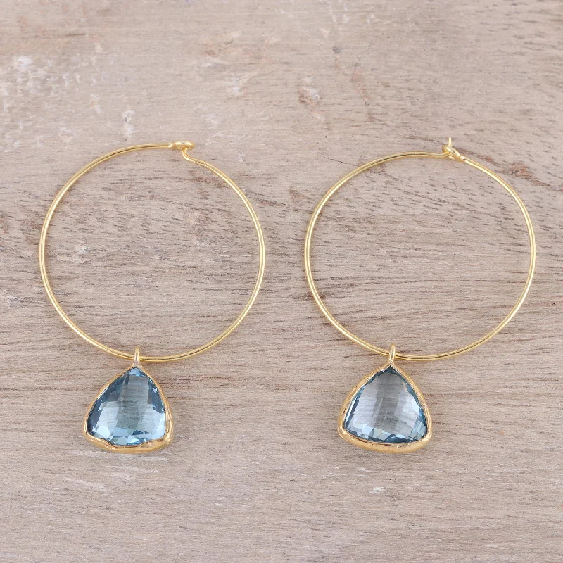 Discounted Jewelry For A Glamorous Look Elegant Embrace 18k Gold Plated Blue Topaz Hoop Dangle Earrings from India