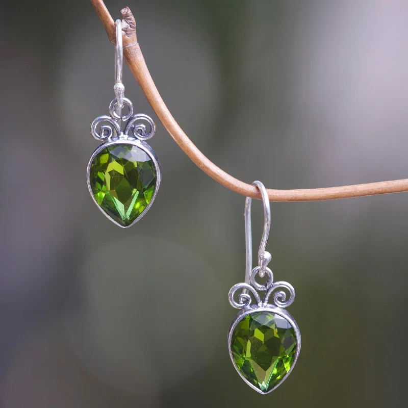 Exclusive Gemstone Jewelry Markdowns – Shop Now Faceted Teardrop Artisan Crafted Balinese Silver and Peridot Dangle Earrings
