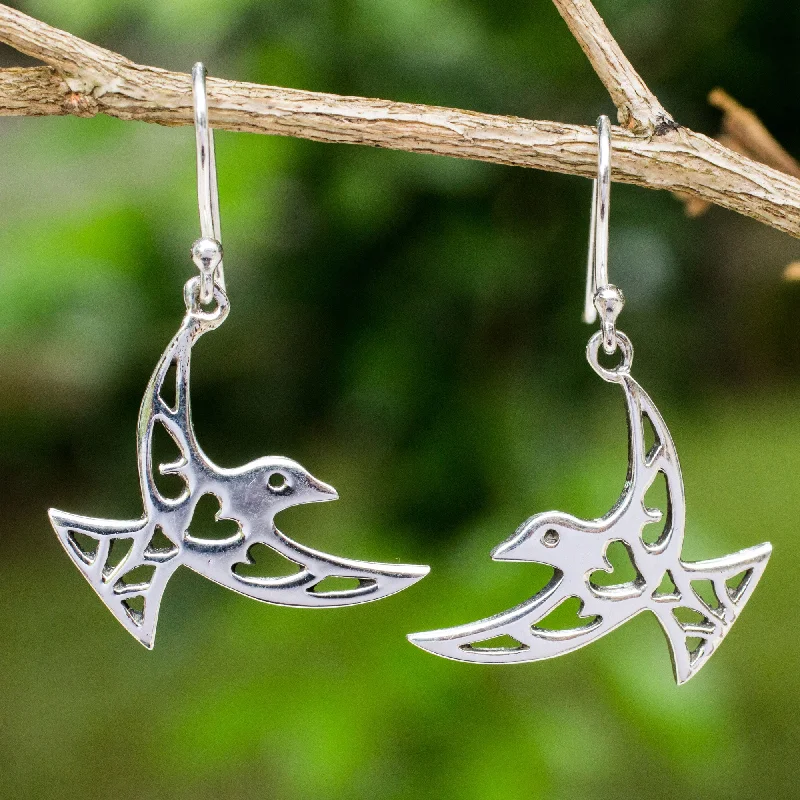 Elegant Rose Gold Jewelry For A Stylish Touch Fly Me Away Artisan Crafted Sterling Silver Bird Hook Earrings
