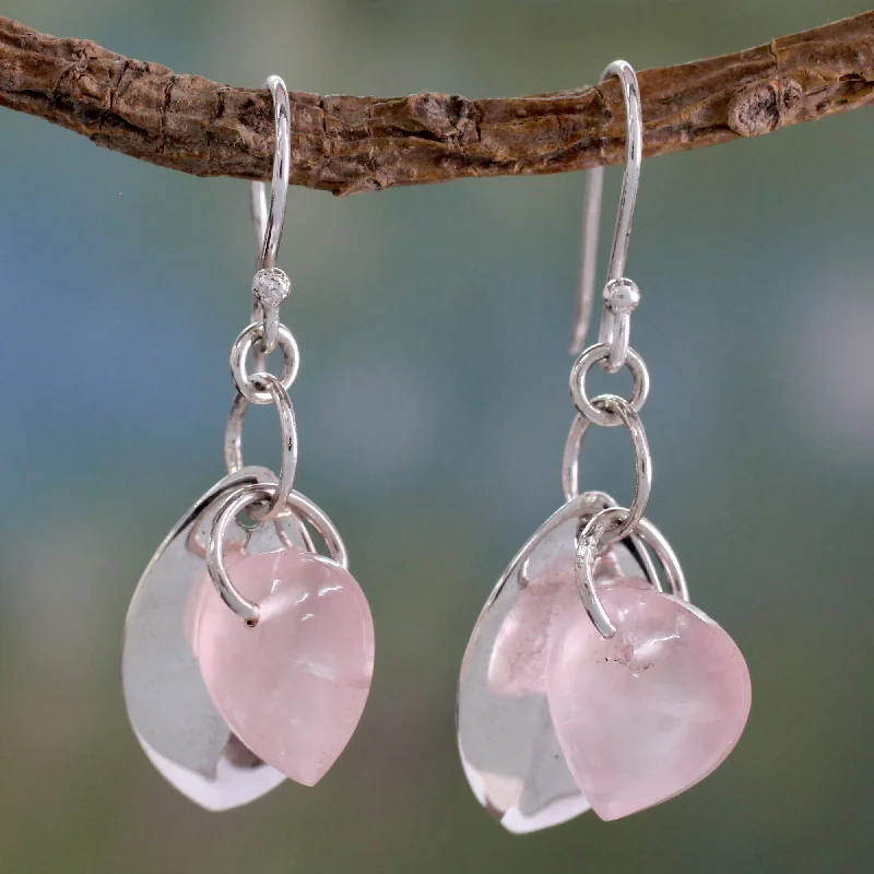 Fashion-Forward Jewelry At Exclusive Discounts Glistening Dew Fair Trade Jewelry Sterling Silver Earrings with Rose Quartz