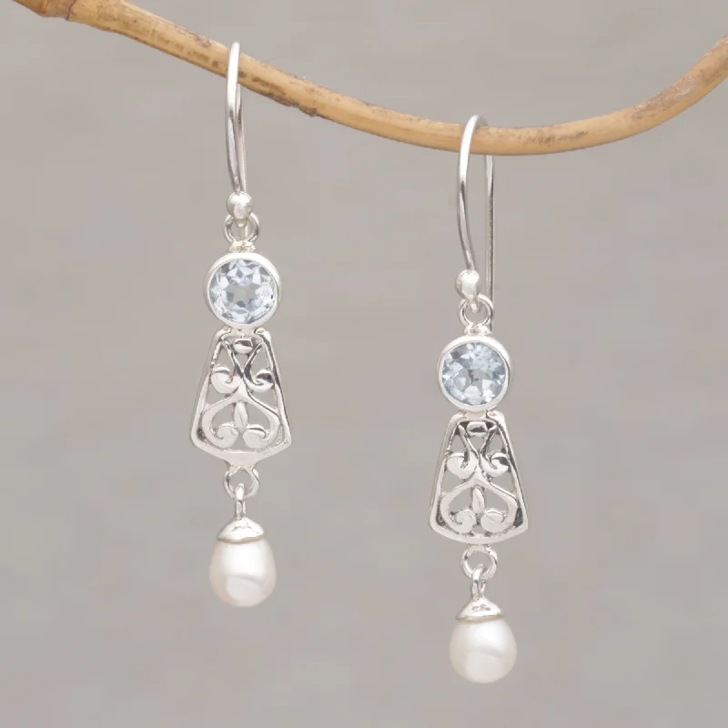 Gorgeous Jewelry, Limited-Time Savings Gracious Offering Hook Earrings with Blue Topaz and Cultured Pearl Gorgeous Jewelry, Limited-Time Savings Gracious Offering Hook Earrings with Blue Topaz and Cultured Pearl