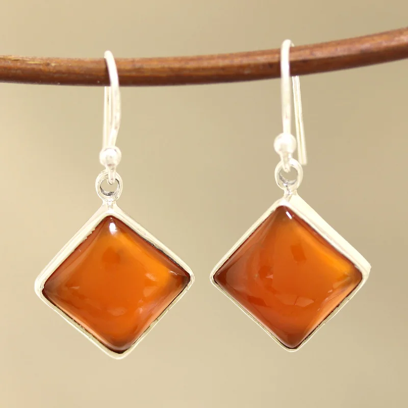 Versatile Layering Jewelry For Effortless Chic Honey Squares Square Carnelian Dangle Earrings from India