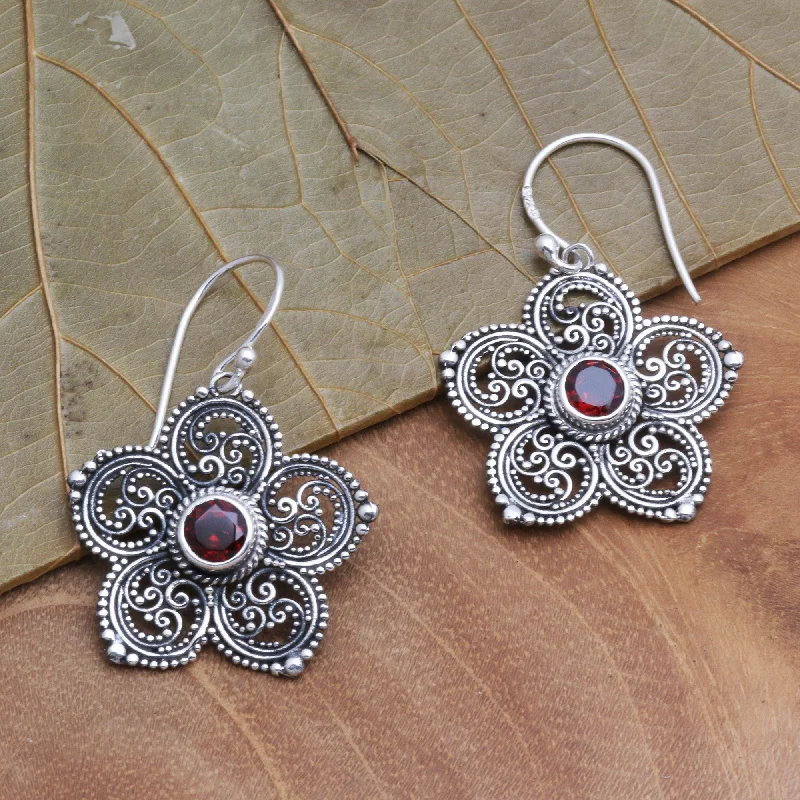 Chic And Stylish Jewelry At Exclusive Prices January's Flower Sterling Silver and Garnet Flower Earrings Chic And Stylish Jewelry At Exclusive Prices January's Flower Sterling Silver and Garnet Flower Earrings