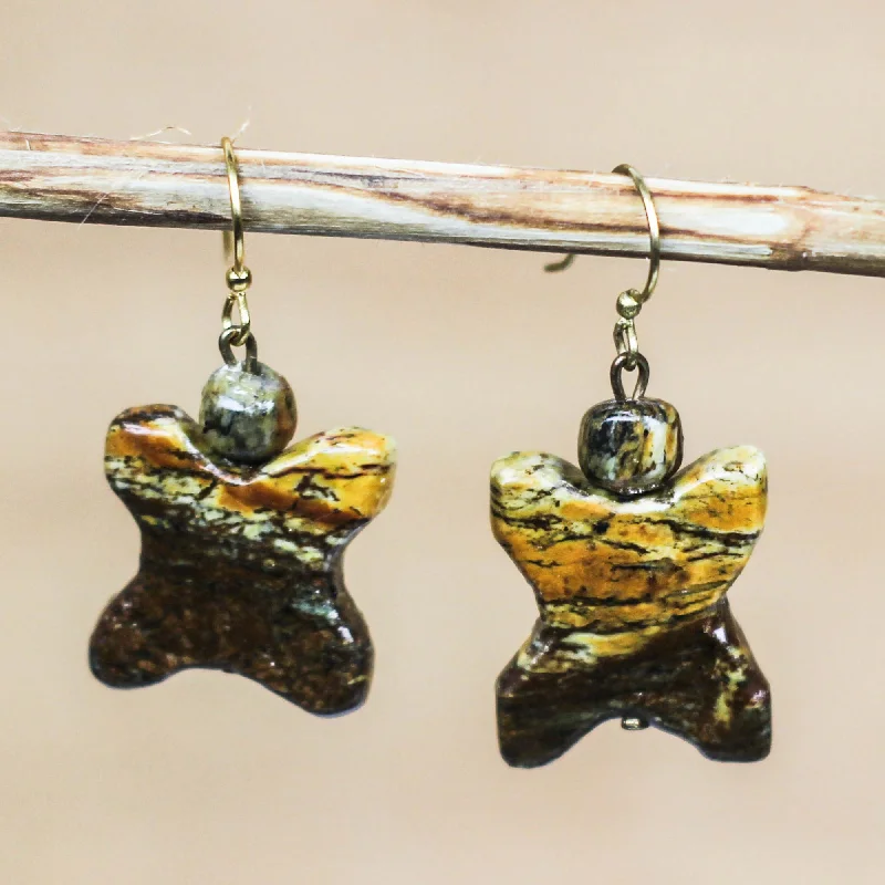 Waterproof Stainless Steel Jewelry For Lasting Beauty Jolly Nature X-Shapted Soapstone Dangle Earrings from Ghana