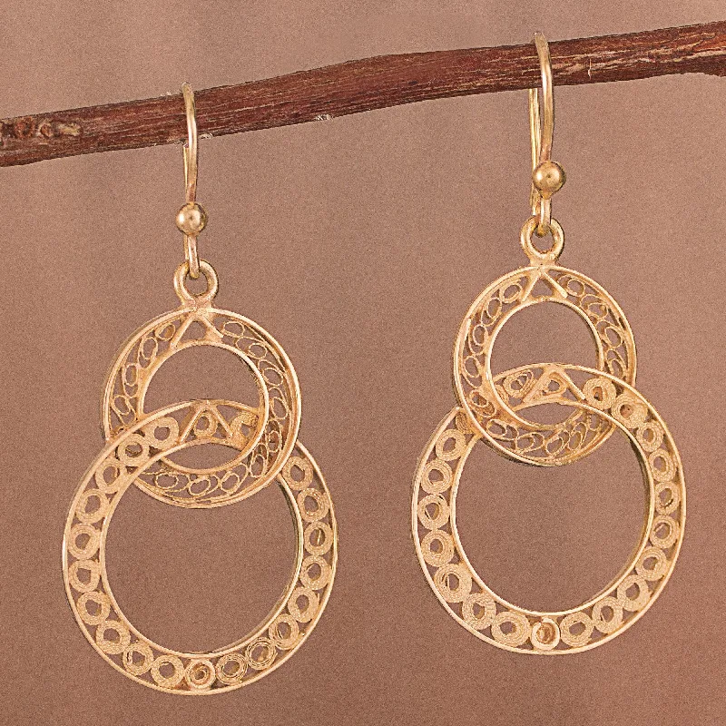 Luxury Jewelry Now At Special Promotional Rates Looped in Gold Gold-Plated Sterling Silver Filigree Circles Dangle Earrings