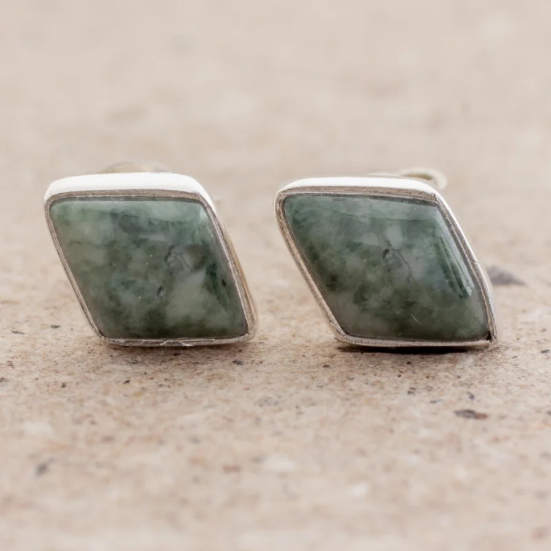 Holiday Jewelry Sale – Perfect Gifts At The Best Prices Mayan Elegance in Green Green Jade and 925 Silver Rhombus Earrings from Guatemala