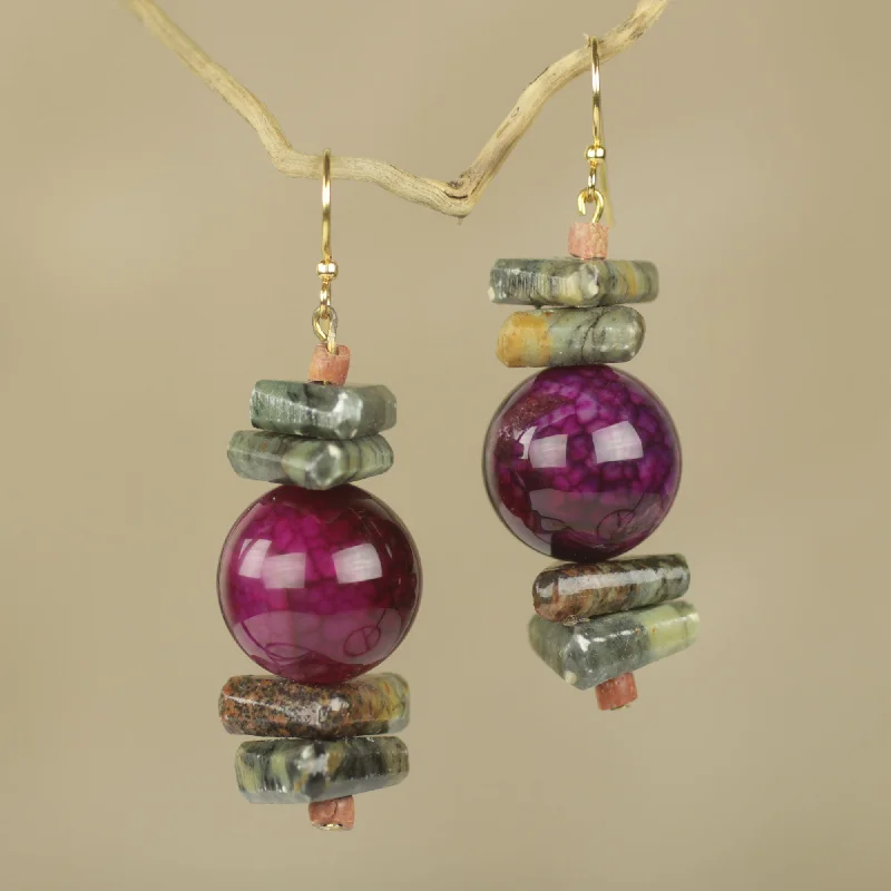 Flash Sale On Exquisite Jewelry – Don't Miss Out Oboafo Ye Na Purple Agate and Soapstone Beaded Earrings from Ghana