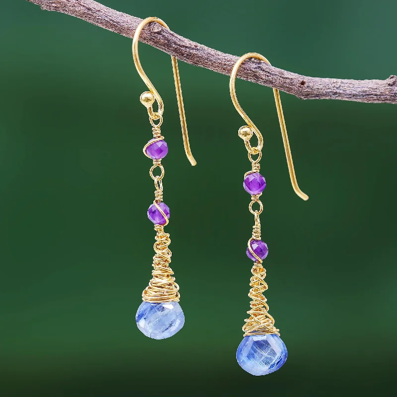 Luxury Jewelry At Unbeatable Discounts Ocean Tears 24 Gold Plated Kyanite and Amethyst Earrings