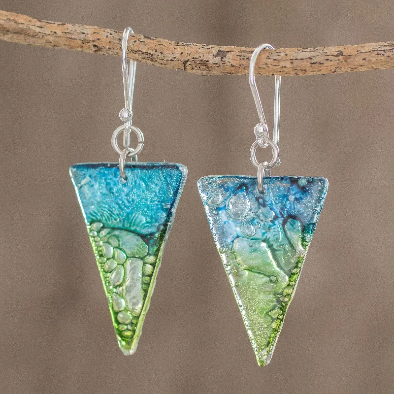 Stunning Jewelry Pieces At The Lowest Prices Ever Ombre Triangles Triangular Recycled CD Dangle Earrings from Guatemala