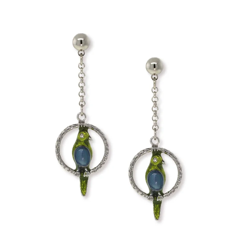 Don't Miss Out On Bestselling Jewelry At Special Prices 1928 Jewelry® Pewter Hoops With Blue & Green Enamel Parrot Drop Chain Earrings