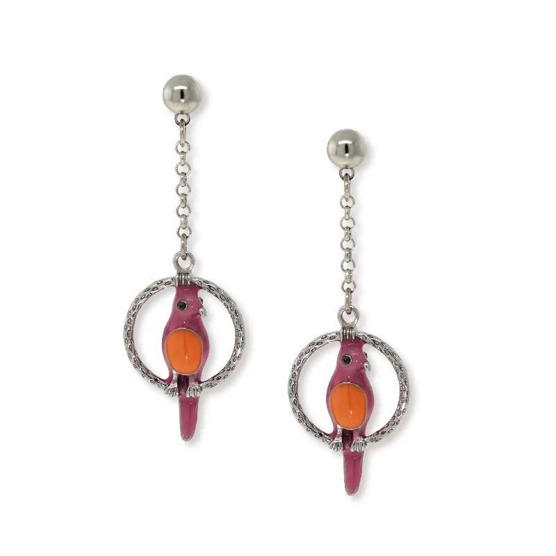 Shop High-Quality Jewelry At Jaw-Dropping Discounts 1928 Jewelry® Pewter Hoops With Orange & Pink Enamel Parrot Drop Chain Earrings