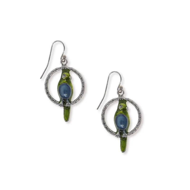 Timeless Jewelry Styles At Wallet-Friendly Prices 1928 Jewelry® Pewter Hoops With Orange & Pink Enamel Parrot Earrings