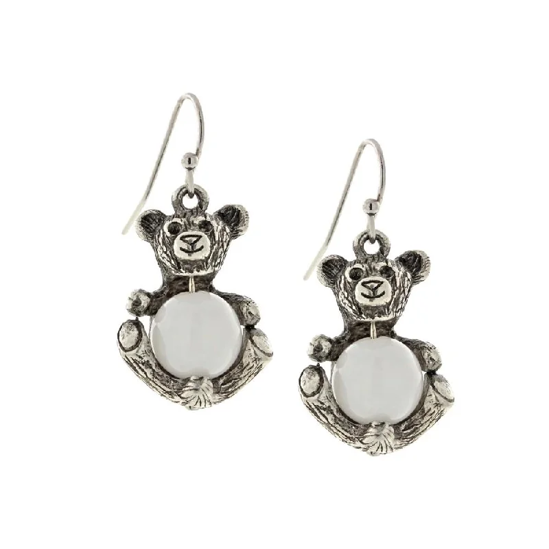 Your Dream Jewelry At Dream Prices – Shop Now 1928 Jewelry® Pewter Round Semi Precious White Quartz Teddy Bear Wire Earrings
