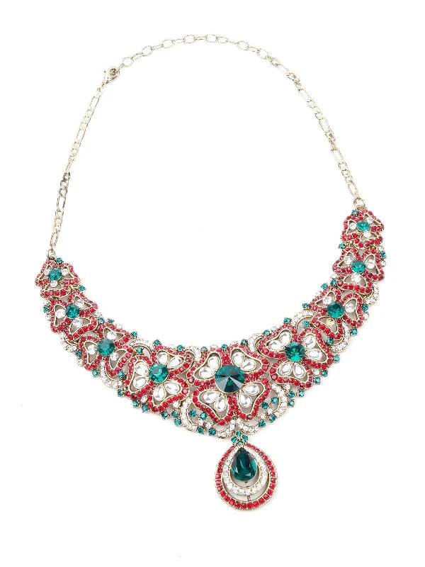 Modern Jewelry At Exclusive Discounts – Shop Today Odette Women Red And Greenmetal Necklace Set