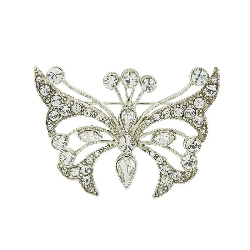 Stunning Jewelry Pieces At The Lowest Prices Ever 1928 Jewelry® Silver-Tone Crystal Butterfly Pin