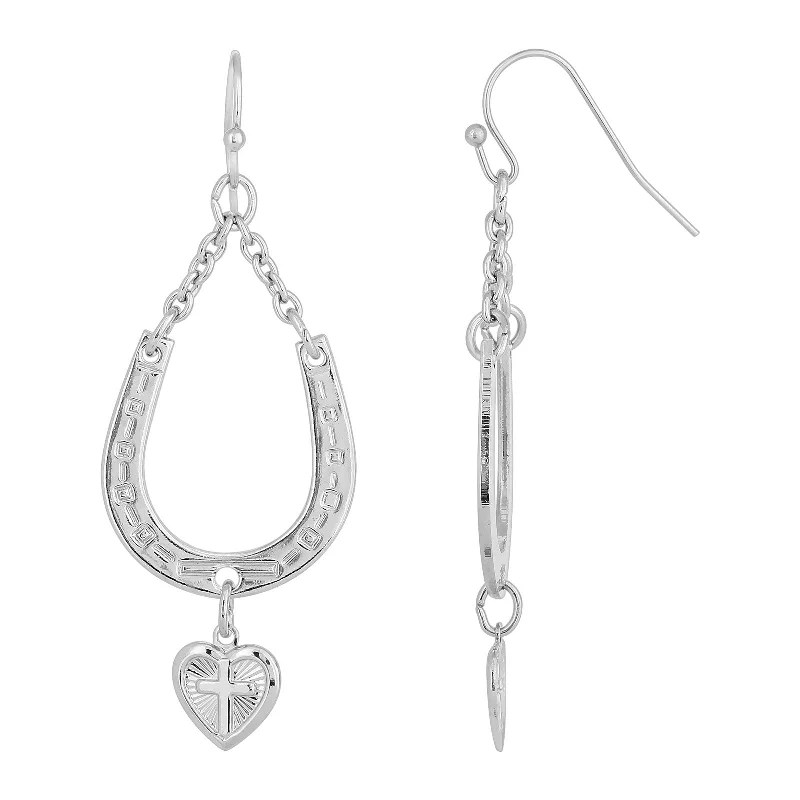 Bold And Beautiful Jewelry Now At Irresistible Prices 1928 Jewelry® Silver-Tone Horseshoe And Heart With Cross Drop Earrings