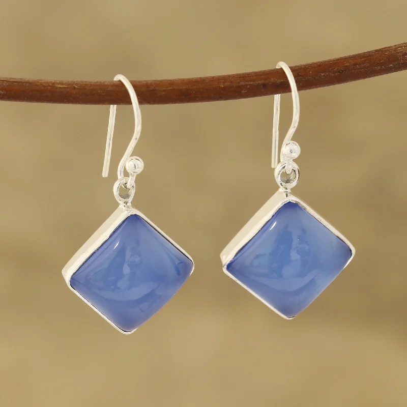 Grab Stylish Jewelry Before The Sale Ends Sky Squares Square Blue Chalcedony Dangle Earrings Crafted in India Grab Stylish Jewelry Before The Sale Ends Sky Squares Square Blue Chalcedony Dangle Earrings Crafted in India