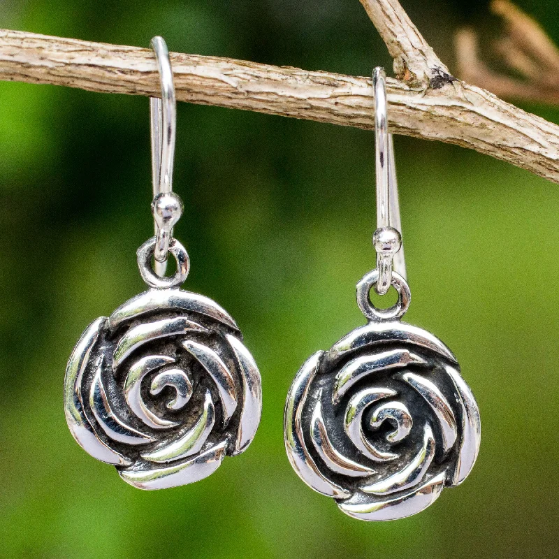 Affordable Gold-Plated Jewelry For Modern Fashion Spiral Rose Roses in Handcrafted Sterling Silver Hook Earrings