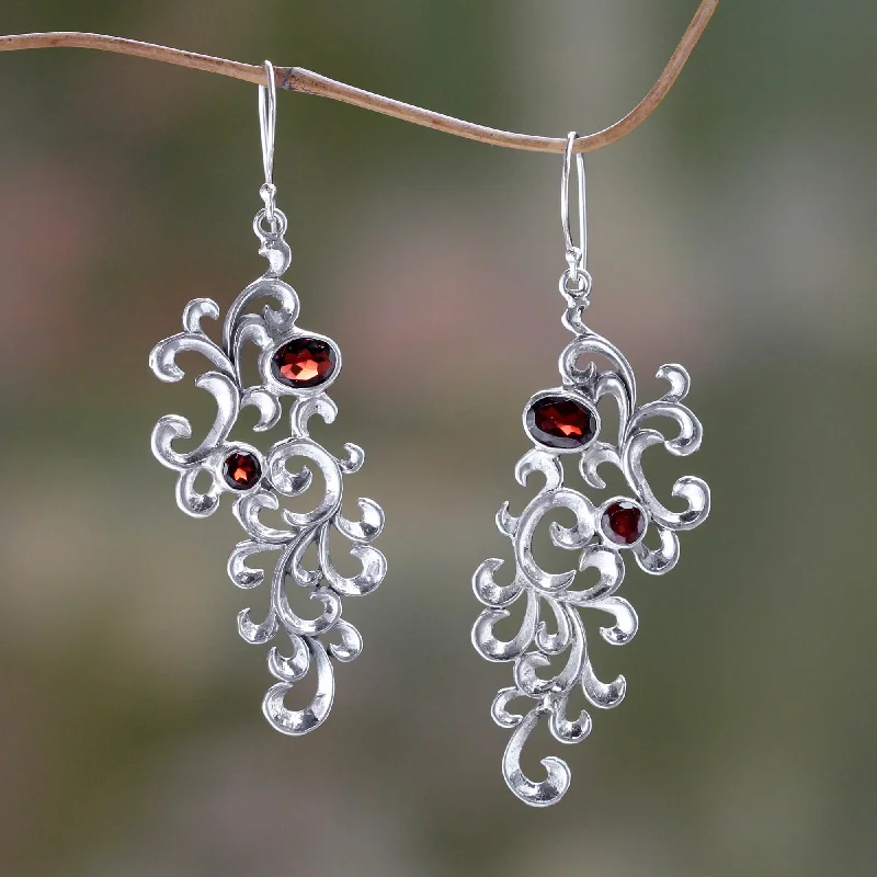 Exclusive Online Discounts On Stylish Jewelry Trailing Vines Hand Crafted Garnet and Sterling Silver Dangle Earrings