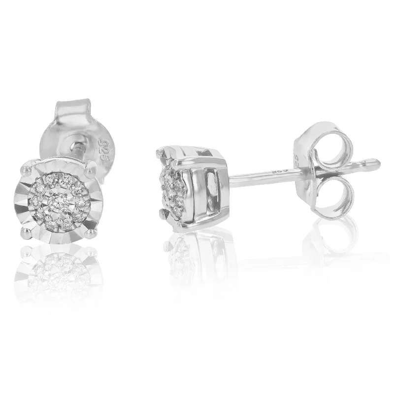 Luxury Jewelry Now At Special Promotional Rates 1/10 cttw Round Lab Grown Diamond Stud Cute Earrings in .925 Sterling Silver Prong Setting