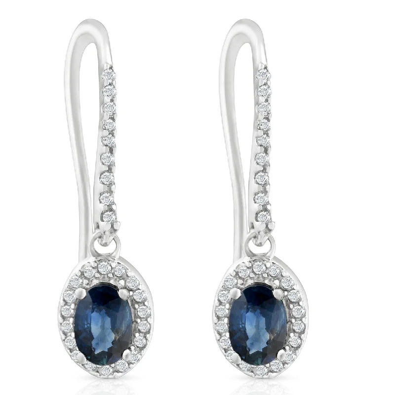 Buy More, Save More On Stunning Jewelry Pieces 1 3/8ct Oval Blue sapphire & Diamond Halo Hoops Dangle Lever Back Earrings 18K Buy More, Save More On Stunning Jewelry Pieces 1 3/8ct Oval Blue sapphire & Diamond Halo Hoops Dangle Lever Back Earrings 18K