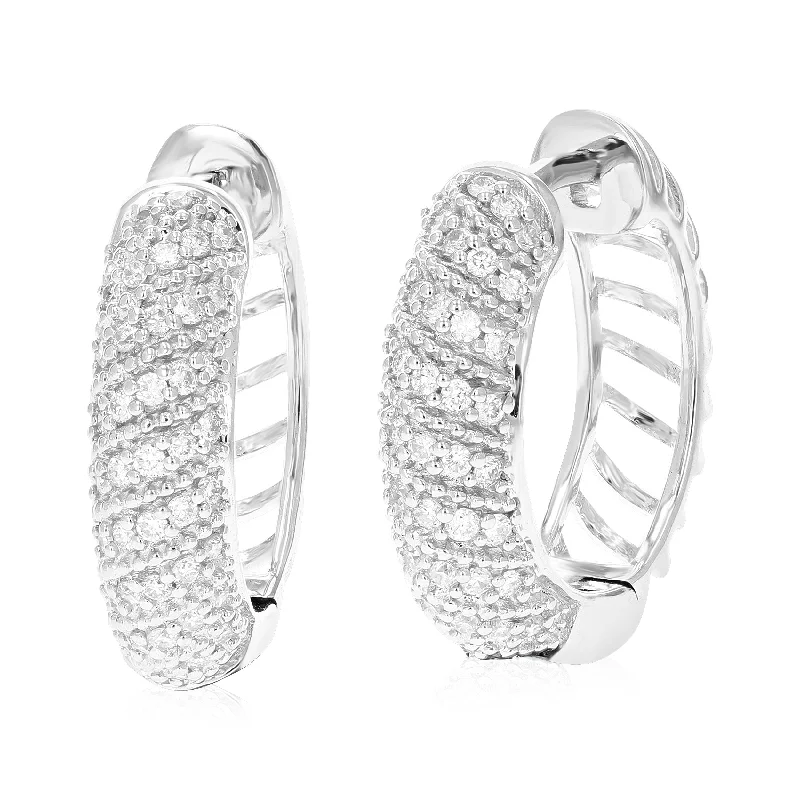 Timeless Elegance At Unbelievable Discounts 1/3 cttw 82 Stones Round Lab Grown Diamond Hoop Earrings .925 Sterling Silver Prong 2/3 Inch Timeless Elegance At Unbelievable Discounts 1/3 cttw 82 Stones Round Lab Grown Diamond Hoop Earrings .925 Sterling Silver Prong 2/3 Inch